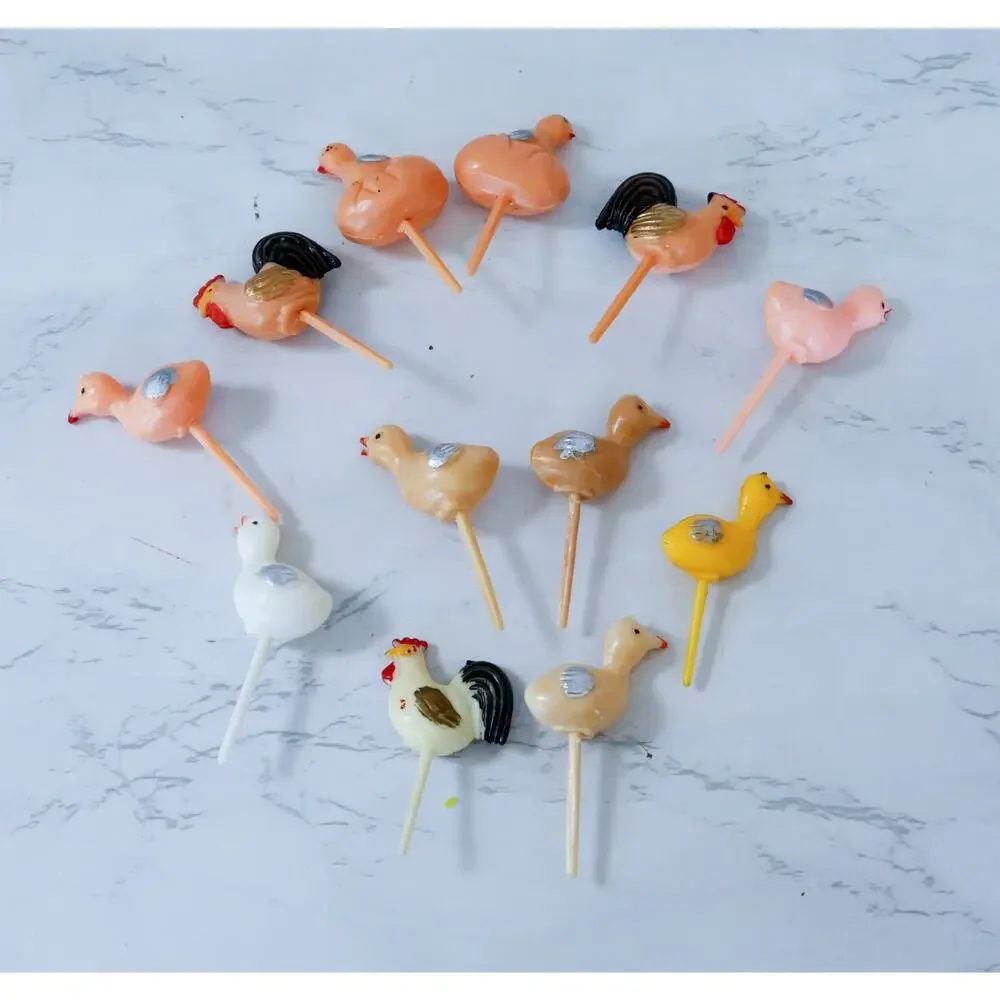 VTG Set of 12 Chicken Hen Cake Toppers Retro MCM Farm Easter Cupcake Picks Decor